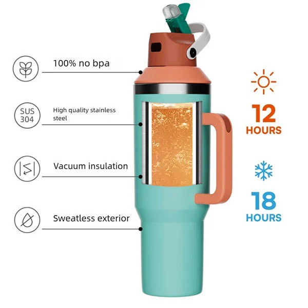 40oz Stainless Steel Ice Tumbler Cup With Taste Adapter